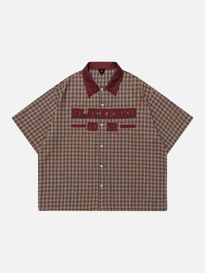 DAXUEN Men's short-sleeved plaid button-up shirt