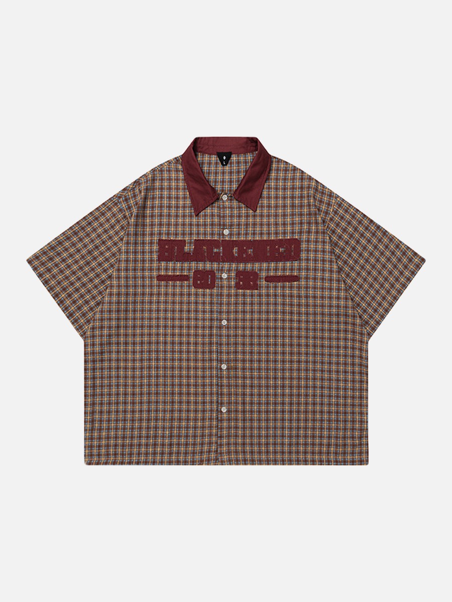 DAXUEN Men's short-sleeved plaid button-up shirt