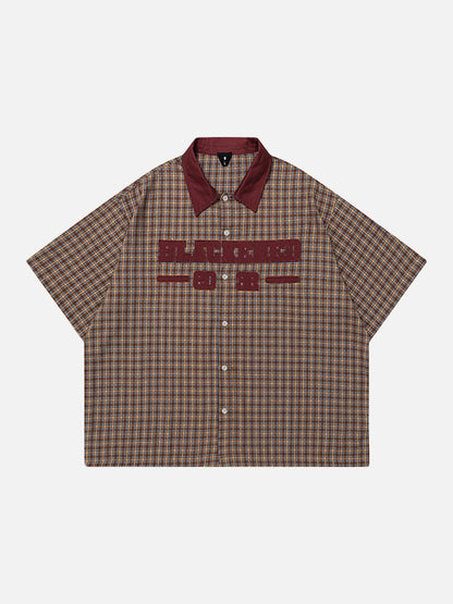 DAXUEN Men's short-sleeved plaid button-up shirt