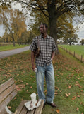DAXUEN Short-sleeved plaid button-up shirt — model photo