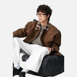 DAXUEN brown plaid-collared bomber jacket
