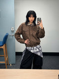 DAXUEN brown plaid-collared bomber jacket — model photo