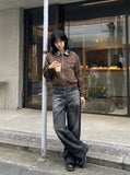 DAXUEN brown plaid-collared bomber jacket — model photo