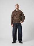 DAXUEN brown plaid-collared bomber jacket — model photo