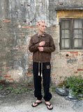 DAXUEN brown plaid-collared bomber jacket — model photo