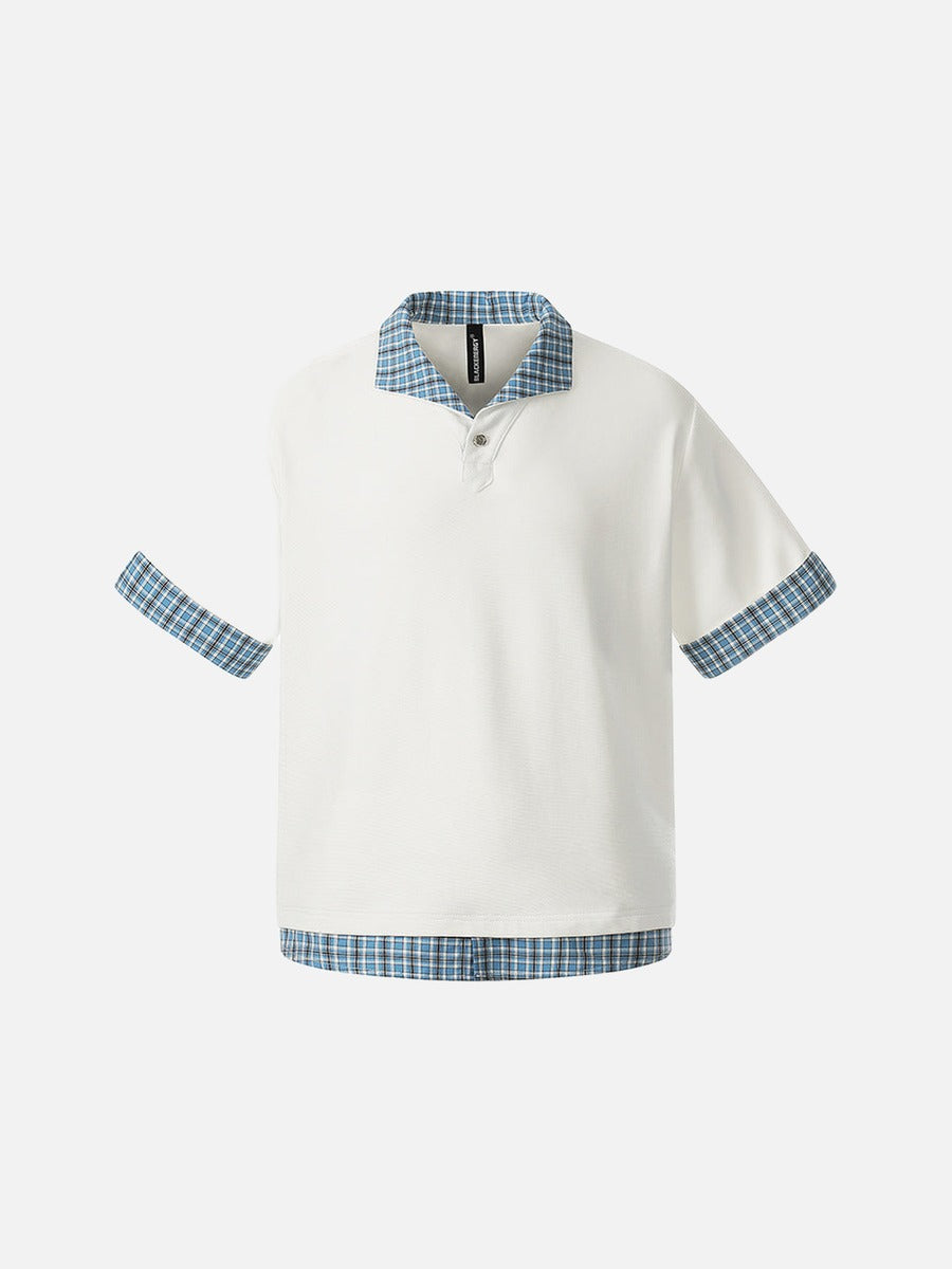 DAXUEN Plaid layered short-sleeve polo shirt