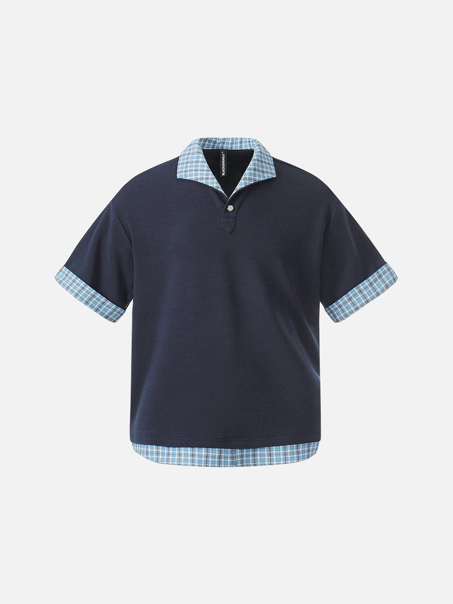 DAXUEN Plaid layered short-sleeve polo shirt