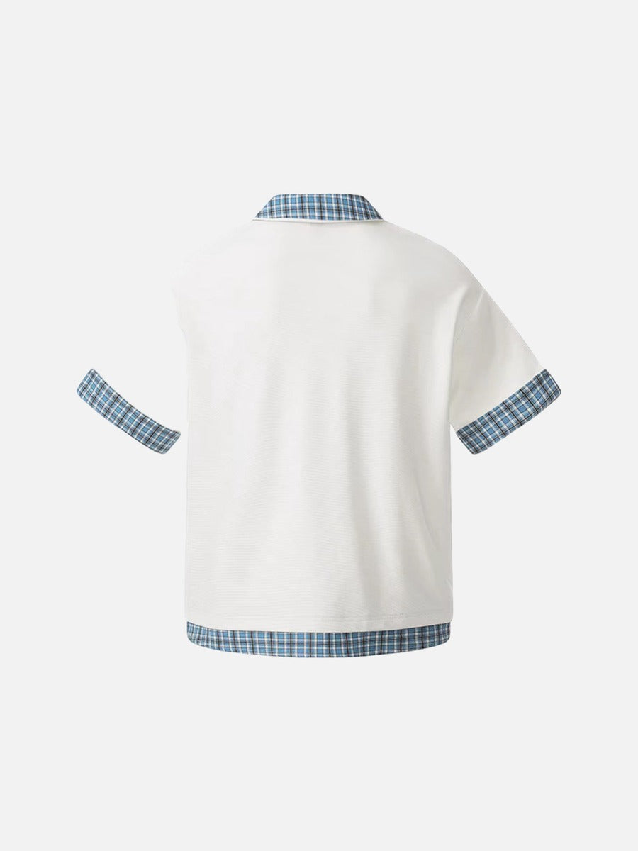 DAXUEN Plaid layered short-sleeve polo shirt