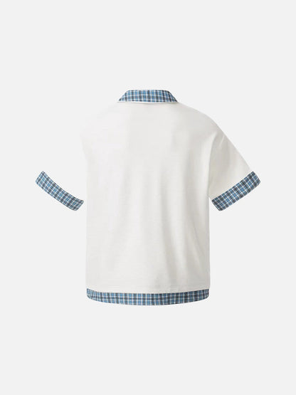 DAXUEN Plaid layered short-sleeve polo shirt