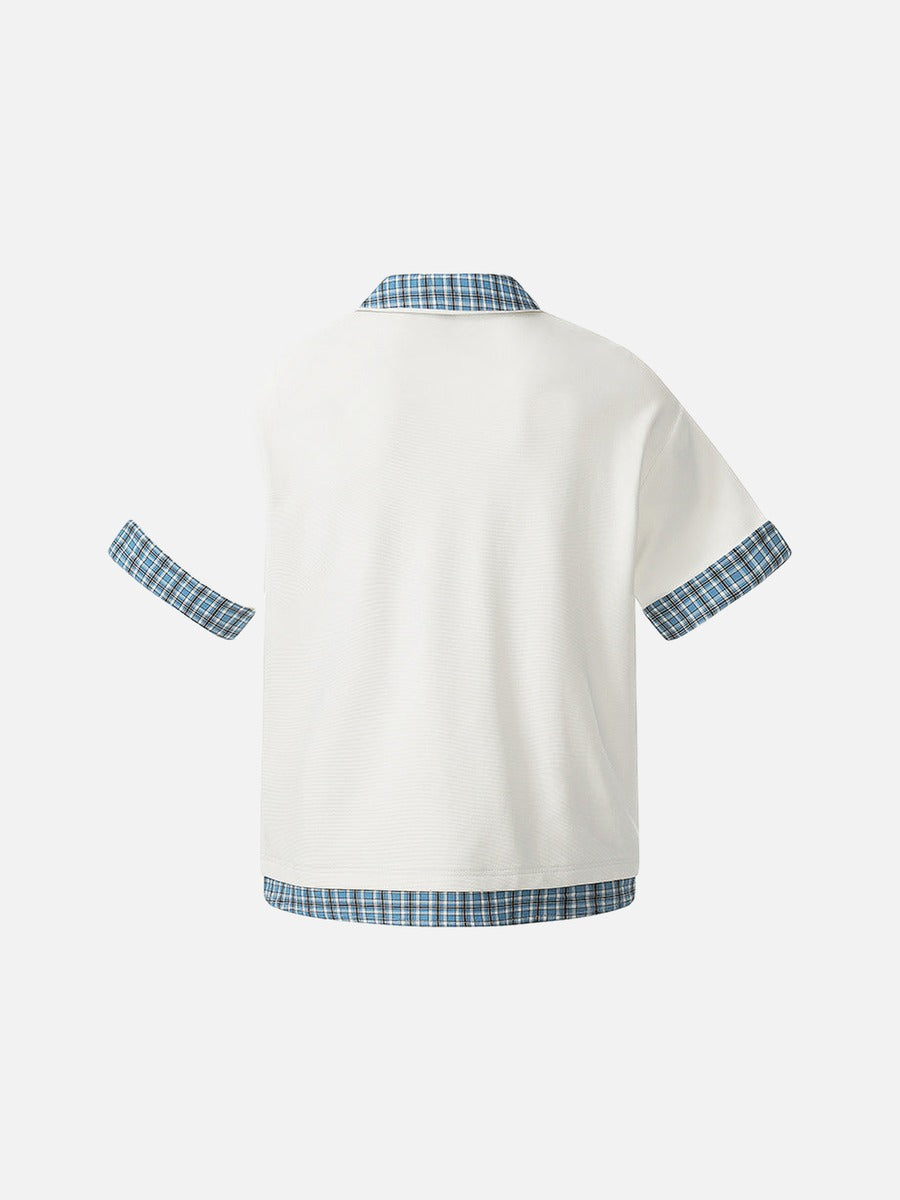 DAXUEN Plaid layered short-sleeve polo shirt