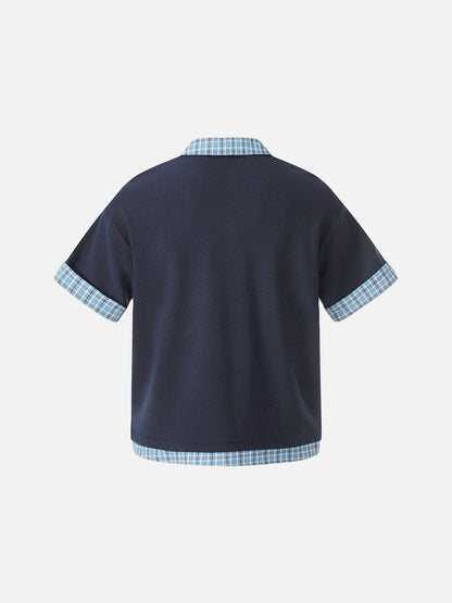 DAXUEN Plaid layered short-sleeve polo shirt