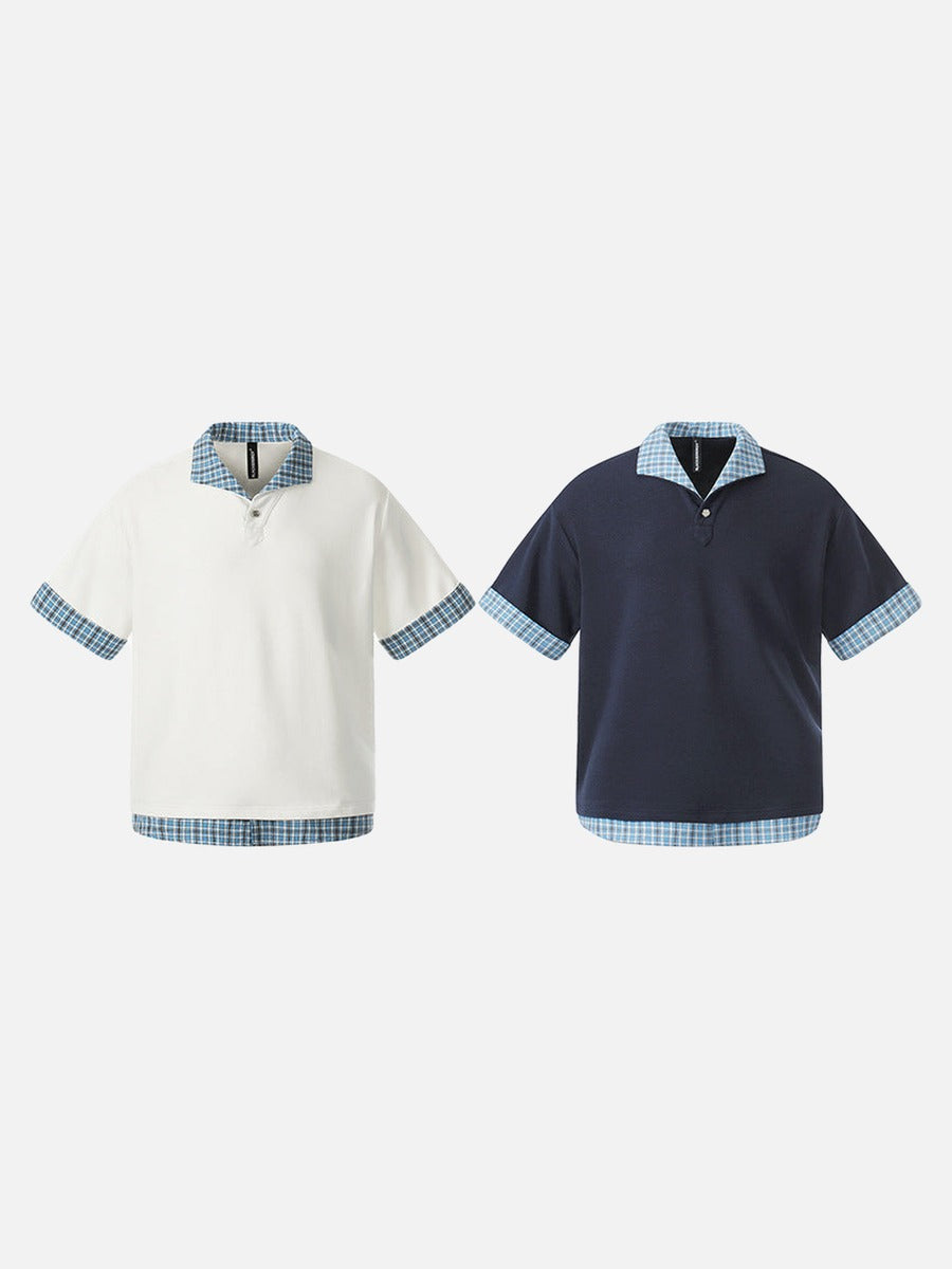 DAXUEN Plaid layered short-sleeve polo shirt
