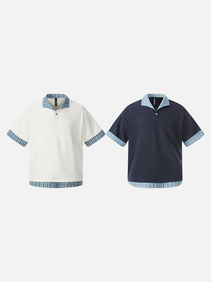 DAXUEN Plaid layered short-sleeve polo shirt