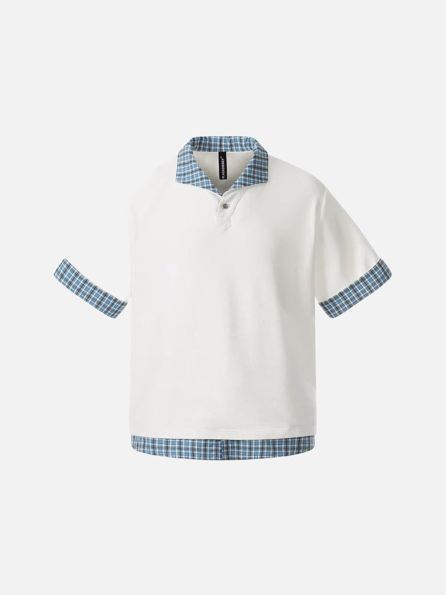 DAXUEN Plaid layered short-sleeve polo shirt