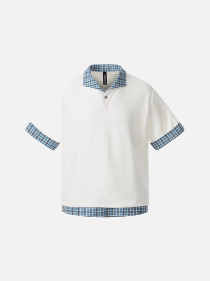 DAXUEN Plaid layered short-sleeve polo shirt