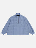 DAXUEN Plaid oversized pullover jacket with half-zip and pouch pocket — model photo