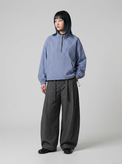 DAXUEN Plaid oversized pullover jacket with half-zip and pouch pocket — model photo