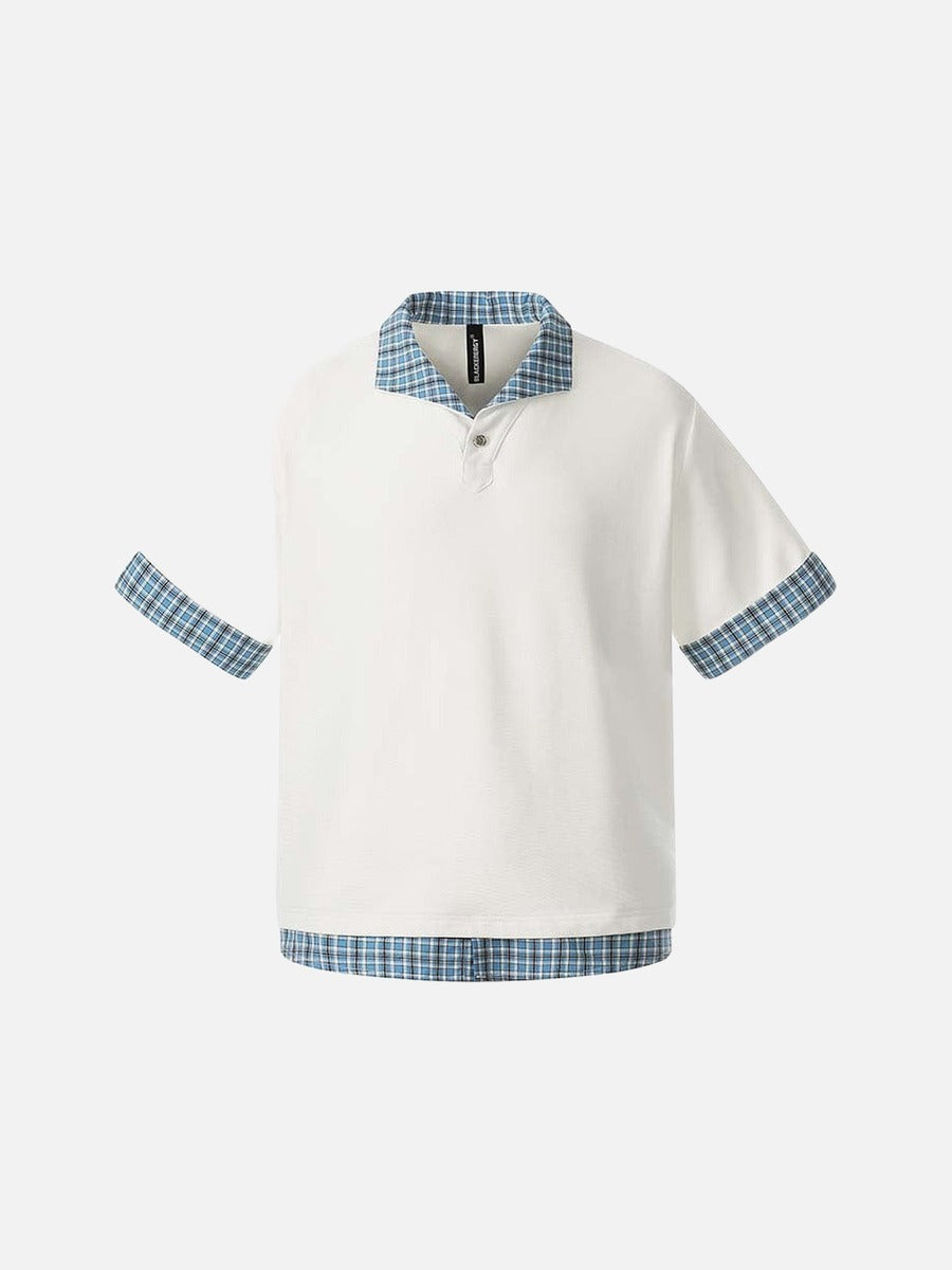 DAXUEN Plaid patchwork short-sleeved polo shirt