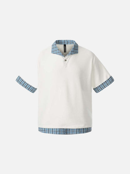 DAXUEN Plaid patchwork short-sleeved polo shirt