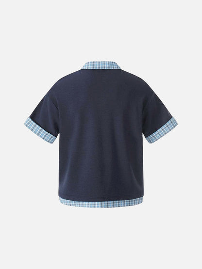 DAXUEN Plaid patchwork short-sleeved polo shirt