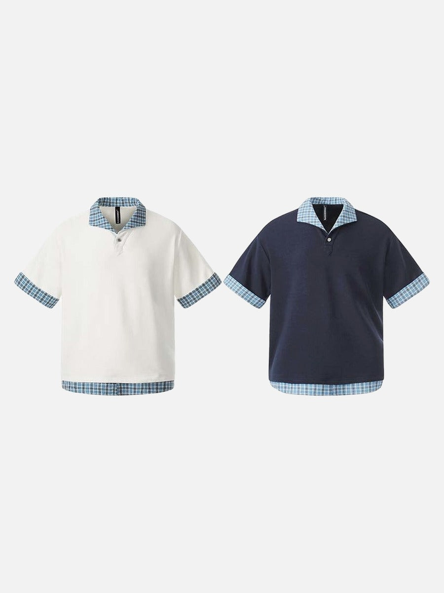 DAXUEN Plaid patchwork short-sleeved polo shirt