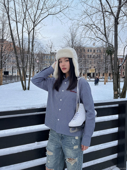Plaid Blue Pattern Long-Sleeve Button-Up Shirt