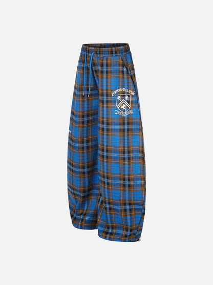DAXUEN blue brown black plaid wide-leg pants