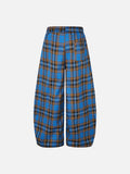 DAXUEN blue brown black plaid wide-leg pants