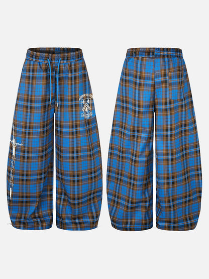 DAXUEN blue brown black plaid wide-leg pants