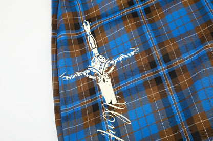 DAXUEN blue brown black plaid wide-leg pants