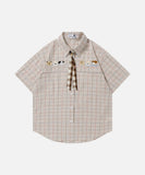 DAXUEN Plaid short-sleeved shirt with dog embroidery