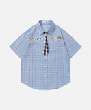 DAXUEN Plaid short-sleeved shirt with dog embroidery