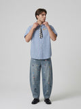 DAXUEN Plaid short-sleeved shirt with dog embroidery — model photo