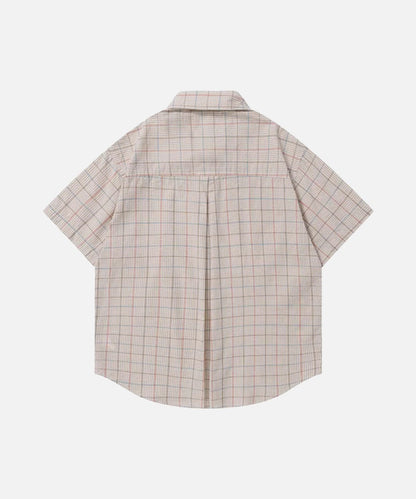 DAXUEN Plaid short-sleeved shirt with dog embroidery