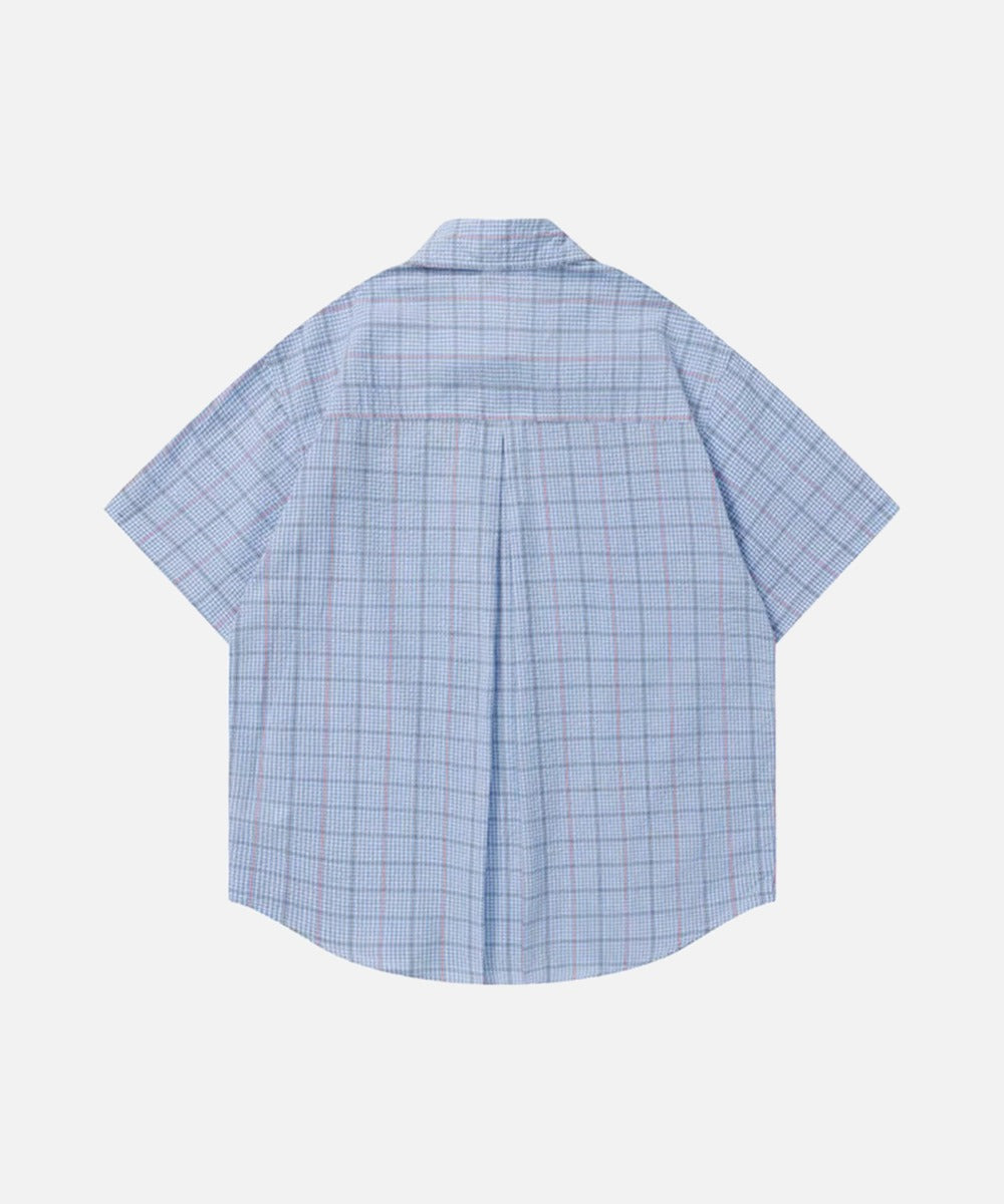 DAXUEN Plaid short-sleeved shirt with dog embroidery
