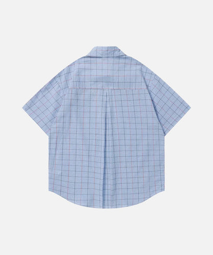 DAXUEN Plaid short-sleeved shirt with dog embroidery