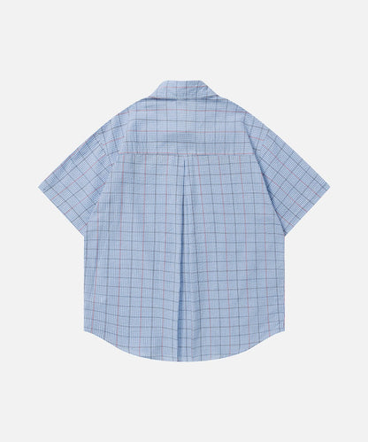 DAXUEN Plaid short-sleeved shirt with dog embroidery