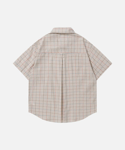DAXUEN Plaid short-sleeved shirt with dog embroidery