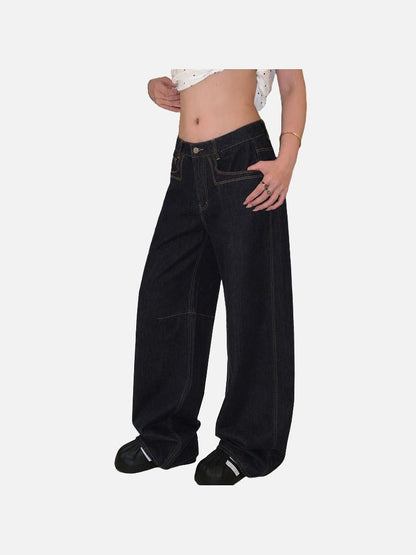 DAXUEN plaid and solid wide-leg denim pants