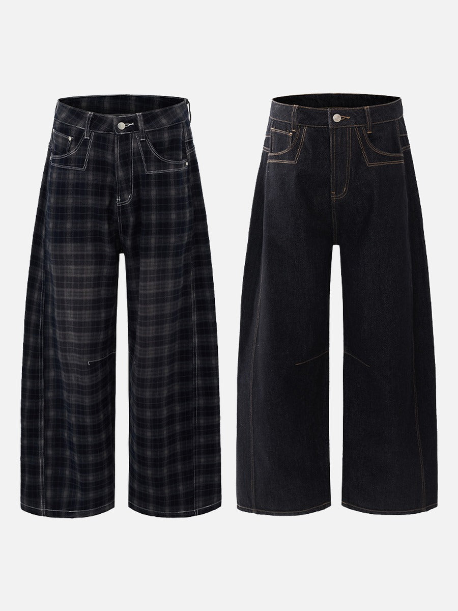 DAXUEN plaid and solid wide-leg denim pants
