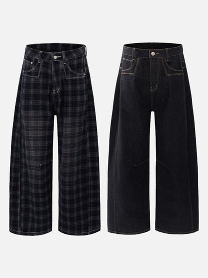 DAXUEN plaid and solid wide-leg denim pants