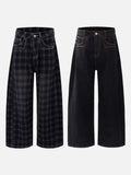 DAXUEN plaid and solid wide-leg denim pants
