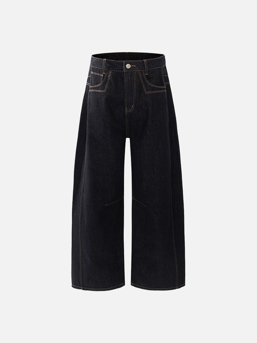 Plaid & Solid Contrast Stitch Wide-Leg Pants