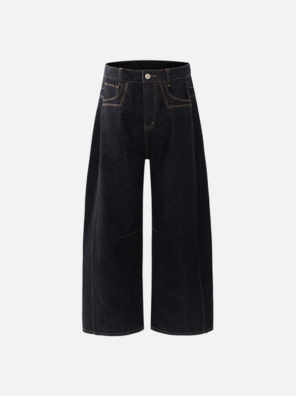 Plaid & Solid Contrast Stitch Wide-Leg Pants