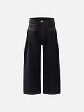 Plaid & Solid Contrast Stitch Wide-Leg Pants