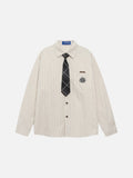 DAXUEN cream oversized plaid tie long-sleeve shirt