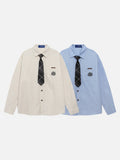 DAXUEN cream oversized plaid tie long-sleeve shirt