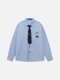 Plaid Tie Oversized Long-Sleeve Shirt