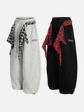 DAXUEN light grey marl plaid-wrapped wide-leg sweatpants