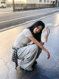 DAXUEN light grey marl plaid-wrapped wide-leg sweatpants — model photo